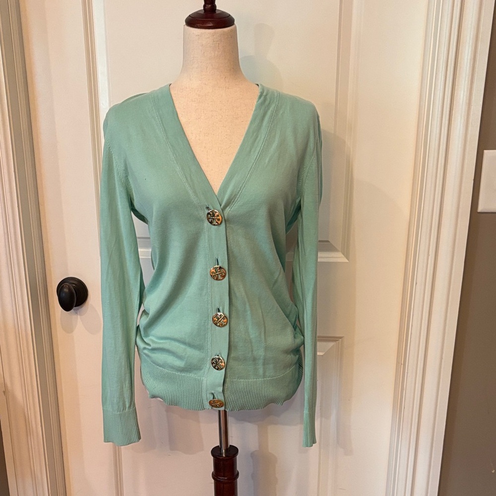 Tory Burch Light Green Button-Up Cardigan